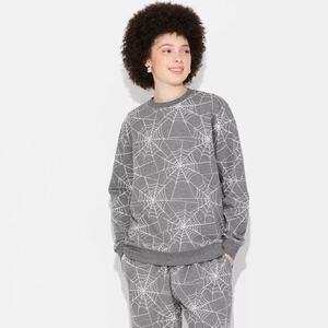 Doe Women's Spiderweb Print Graphic Sweatshirt Charcoal Gray‎ Size XXS